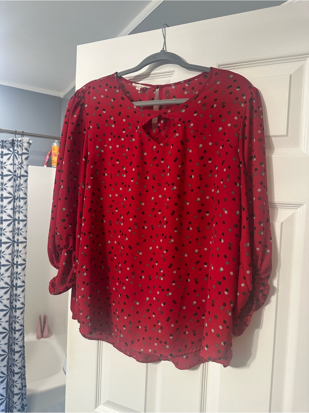 Maurices Polka Dot Blouse in Red Size XL Like New